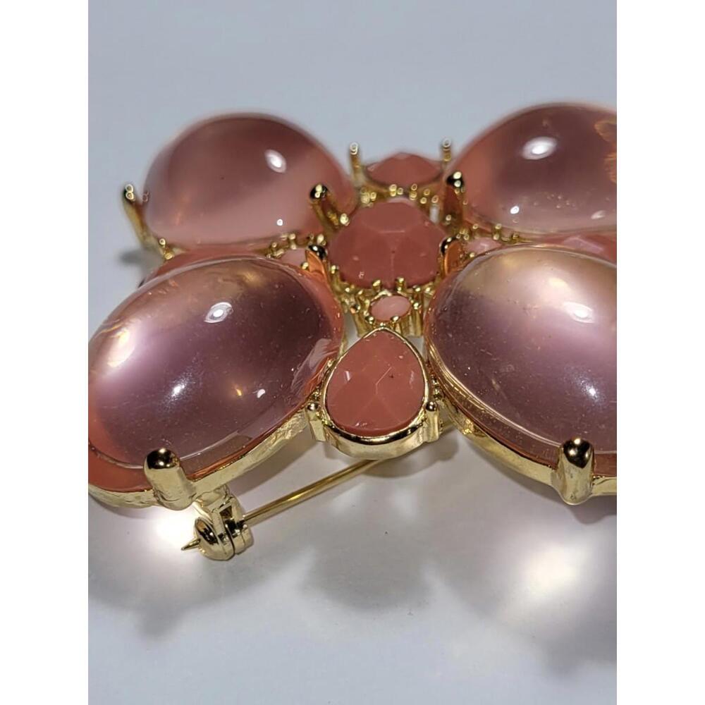 Vintage Style Pink Cabochon Brooch Pin Gold Tone Statement Jewelry Accessory - Picture 7 of 15